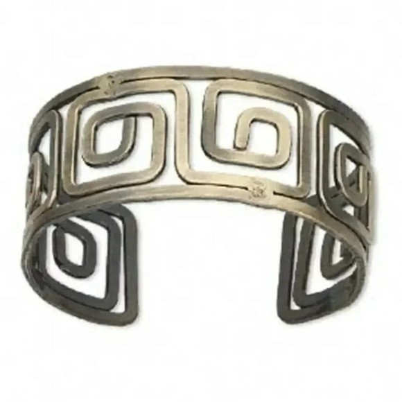 Hand Crafted Antique Brass Cleopatra Open Greek Key Cuff Wide Bangle Bracelet - Picture 1 of 1